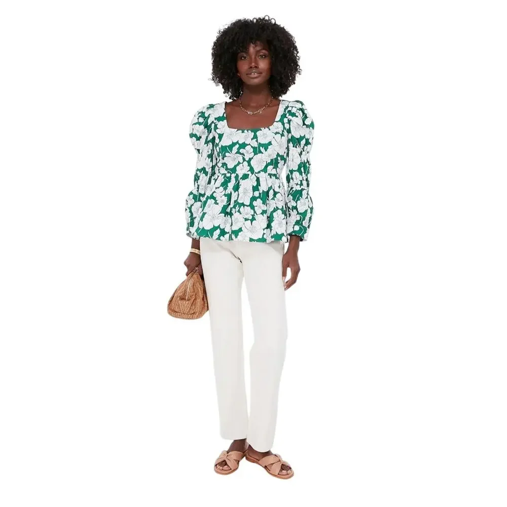 Tuckernuck Hyacinth House Green Floral Clemons Blouse NWT Size X-Small